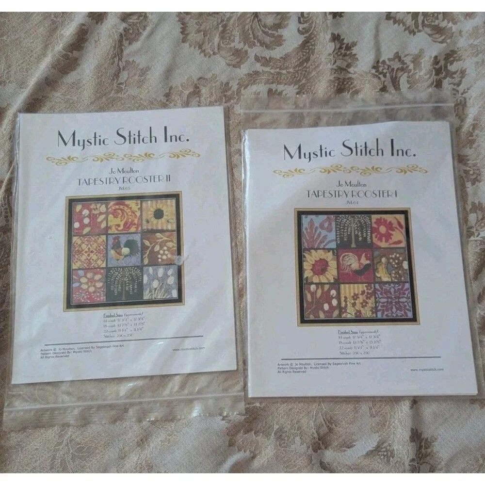 Lot Of 2 Tapestry Rooster I & II by Mystic Stitch cross stitch pattern JM64 JM65